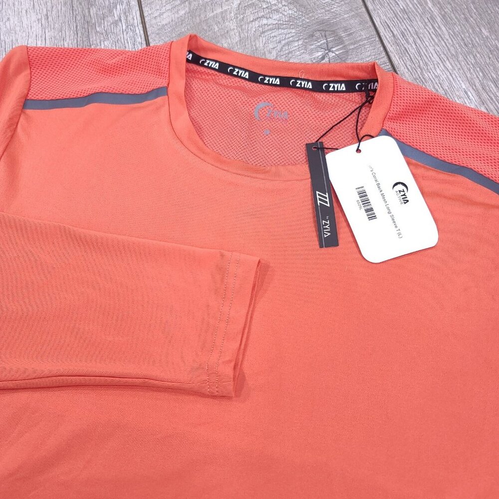Zyia Shirt Mens Large Coral Back Mesh Long Sleeve Running Performance Top